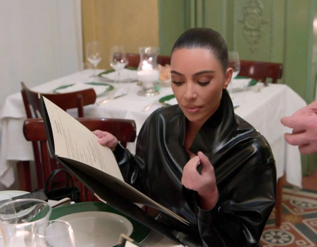 <p>Kim Kardashian at the Italian restaurant in Milan</p>