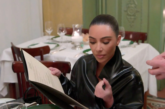 <p>Kim Kardashian at the Italian restaurant in Milan</p>