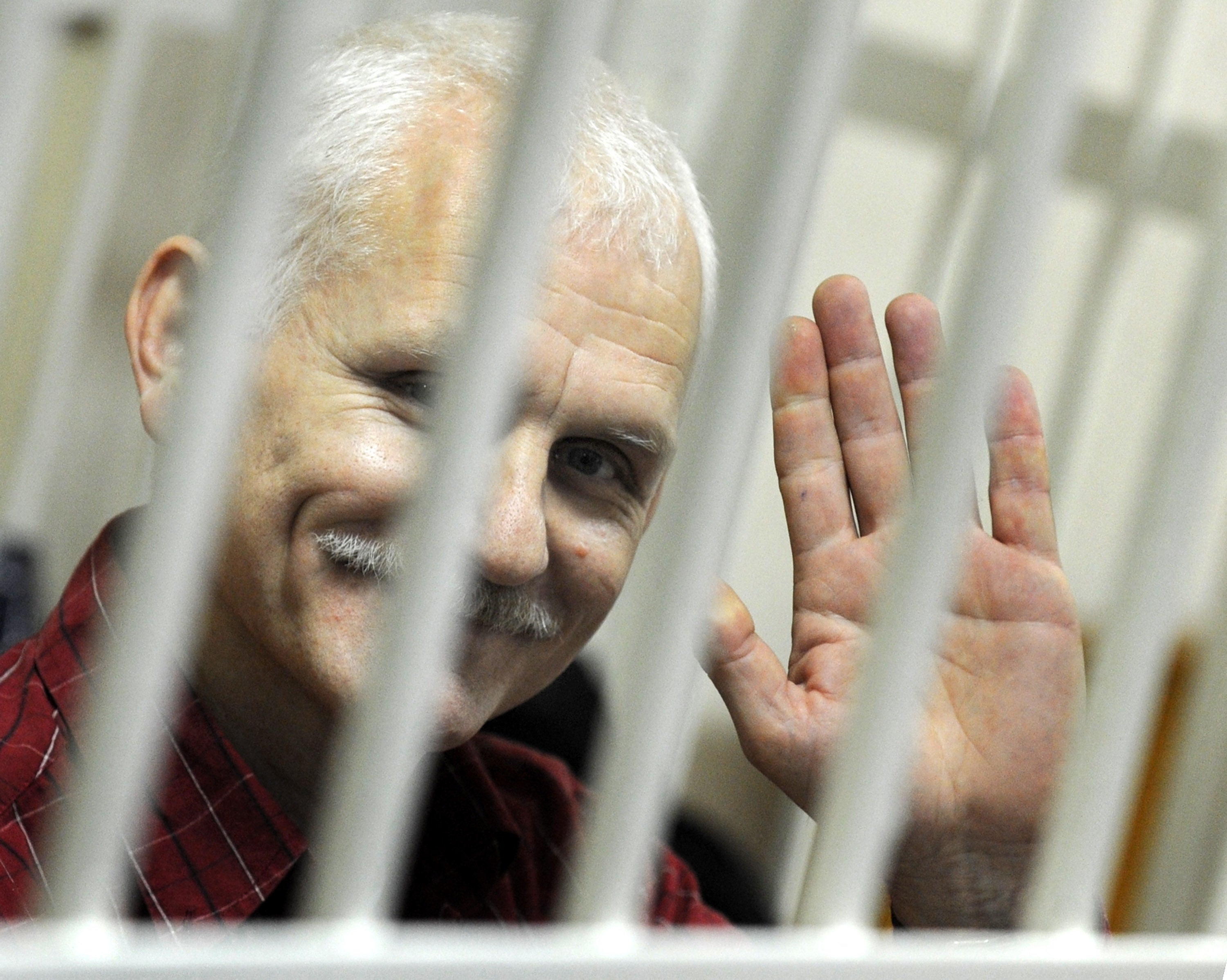 Nobel Peace Prize winner, Ales Bialyatski, head of the Vyasna (Spring) rights group, behind bars in Belarus