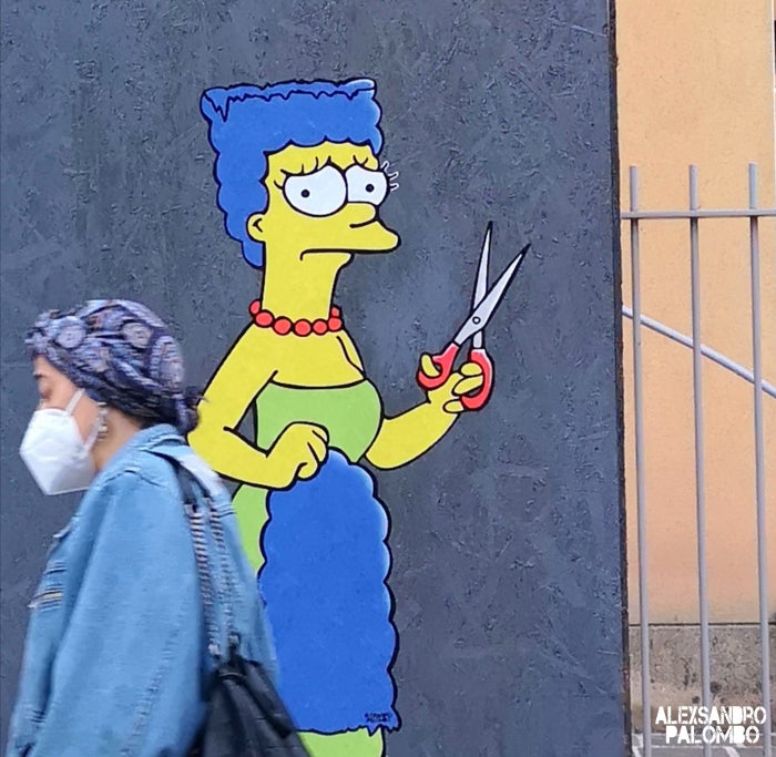 Mural of Marge Simpson chopping off hair in solidarity with Iran protests removed The Independent