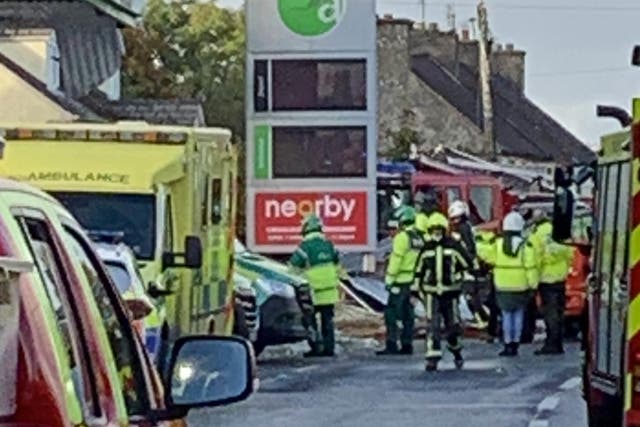 Emergency services at the scene at Applegreen service station located in the village of Creeslough in Co Donegal where multiple injuries have been reported after a explosion. Picture date: Friday October 7, 2022 (Nina Gabel/PA)