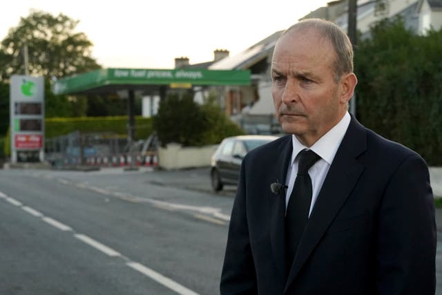Taoiseach Micheal Martin visits the scene of the explosion (Brian Lawless/PA)