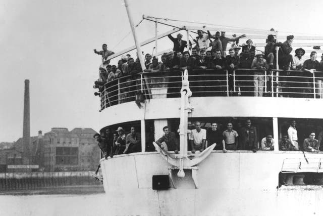 <p>The Windrush docks in the UK in 1948 with immigrants from Jamaica and Trinidad and Tobago </p>
