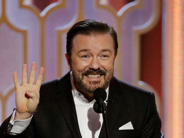 <p>Ricky Gervais hosting the ceremony in 2016</p>