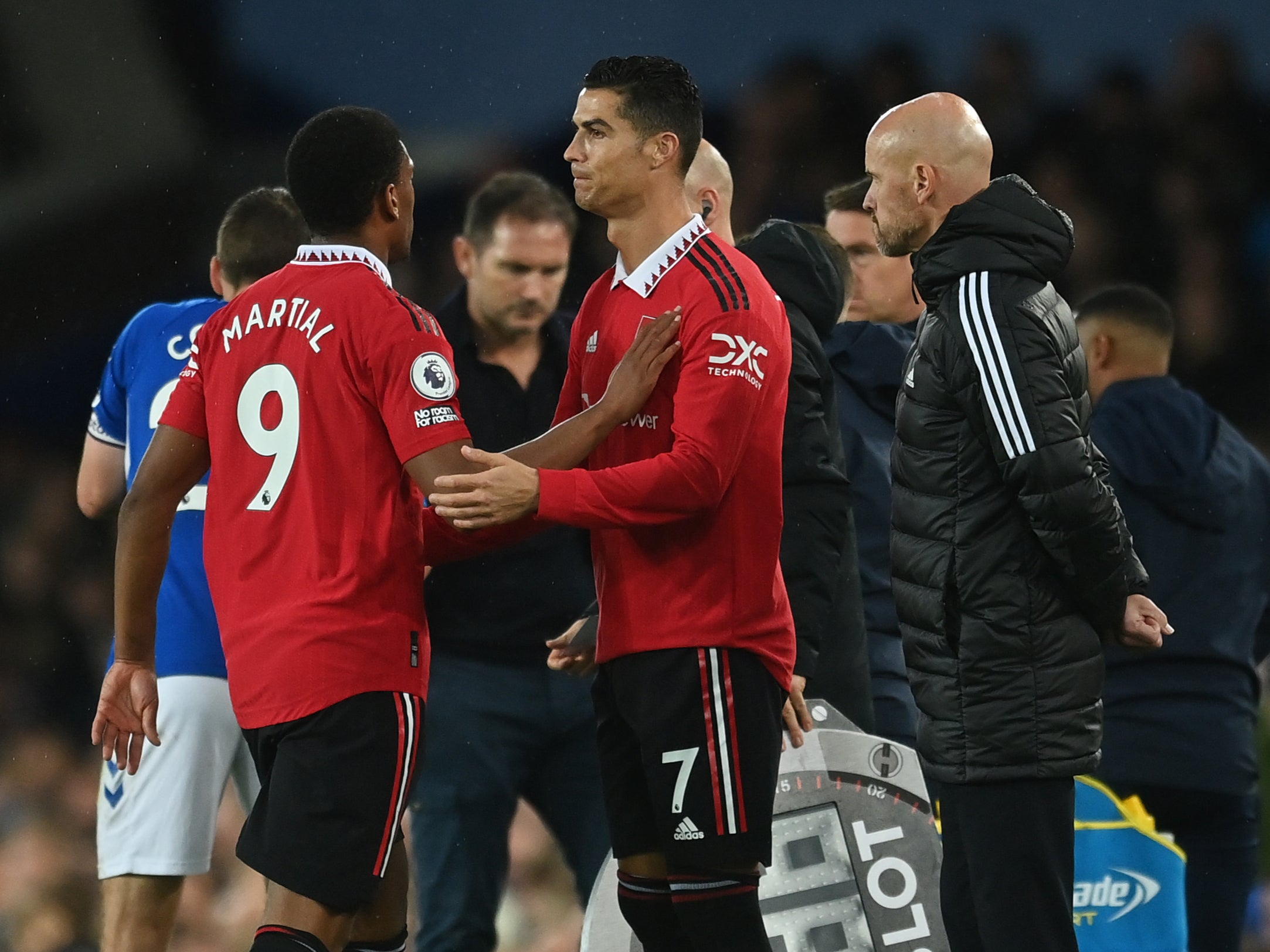 Manchester United forward Anthony Martial was replaced after half an hour at Goodison Park