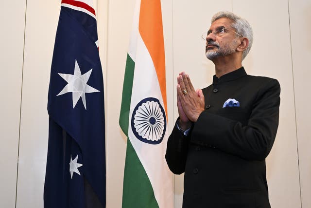 <p>India’s external affairs minister Dr S Jaishankar before meeting Australian foreign minister Penny Wong ahead of a bilateral meeting at Parliament House in Canberra</p>