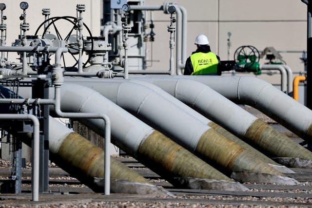 <p>Pipes at the landfall facilities of the ruptured Nord Stream 1 gas pipeline</p>