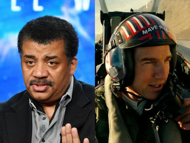 <p>Neil deGrasse Tyson and Tom Cruise in Top Gun: Maverick</p>