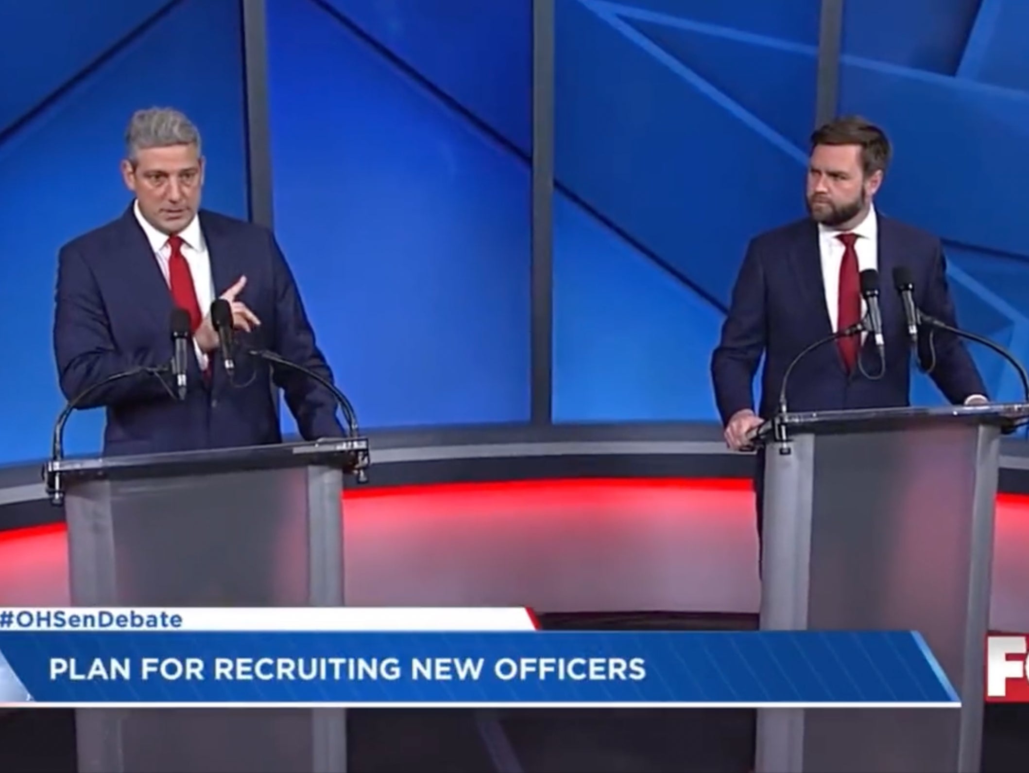 Tim Ryan and JD Vance taking part in debate ahead of election for US Senate seat in Ohio