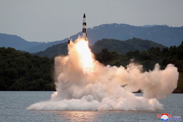 <p>Image released by North Korea purports to show a missile test at an undisclosed location </p>