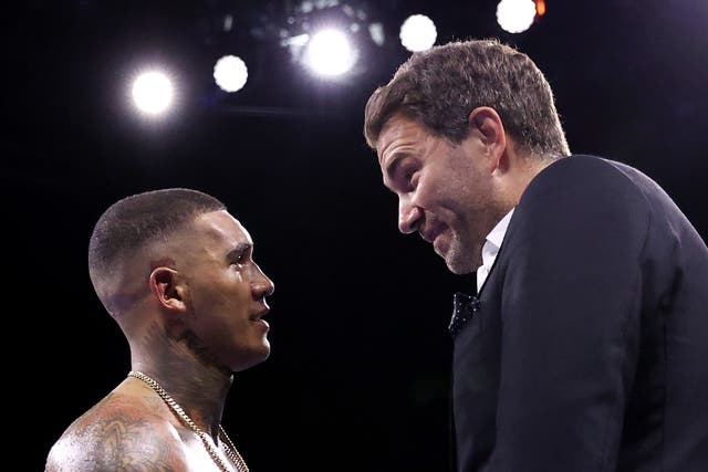 <p>Conor Benn (left) with promoter Eddie Hearn in April</p>