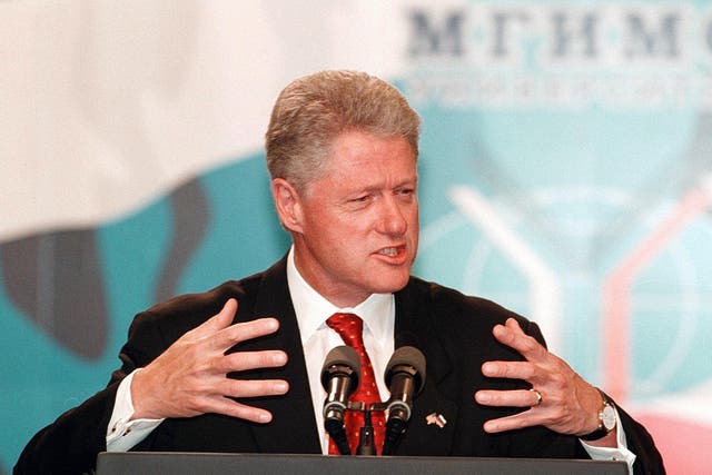 <p>Bill Clinton in Moscow in 1998</p>