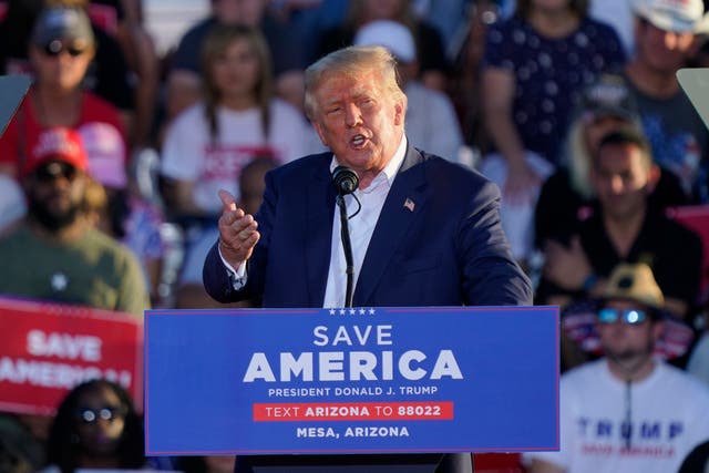 <p>Former President Donald Trump speaks at a rally in Arizona </p>