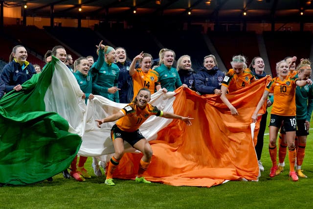 The Republic of Ireland celebrate World Cup qualification (Andrew Milligan/PA)