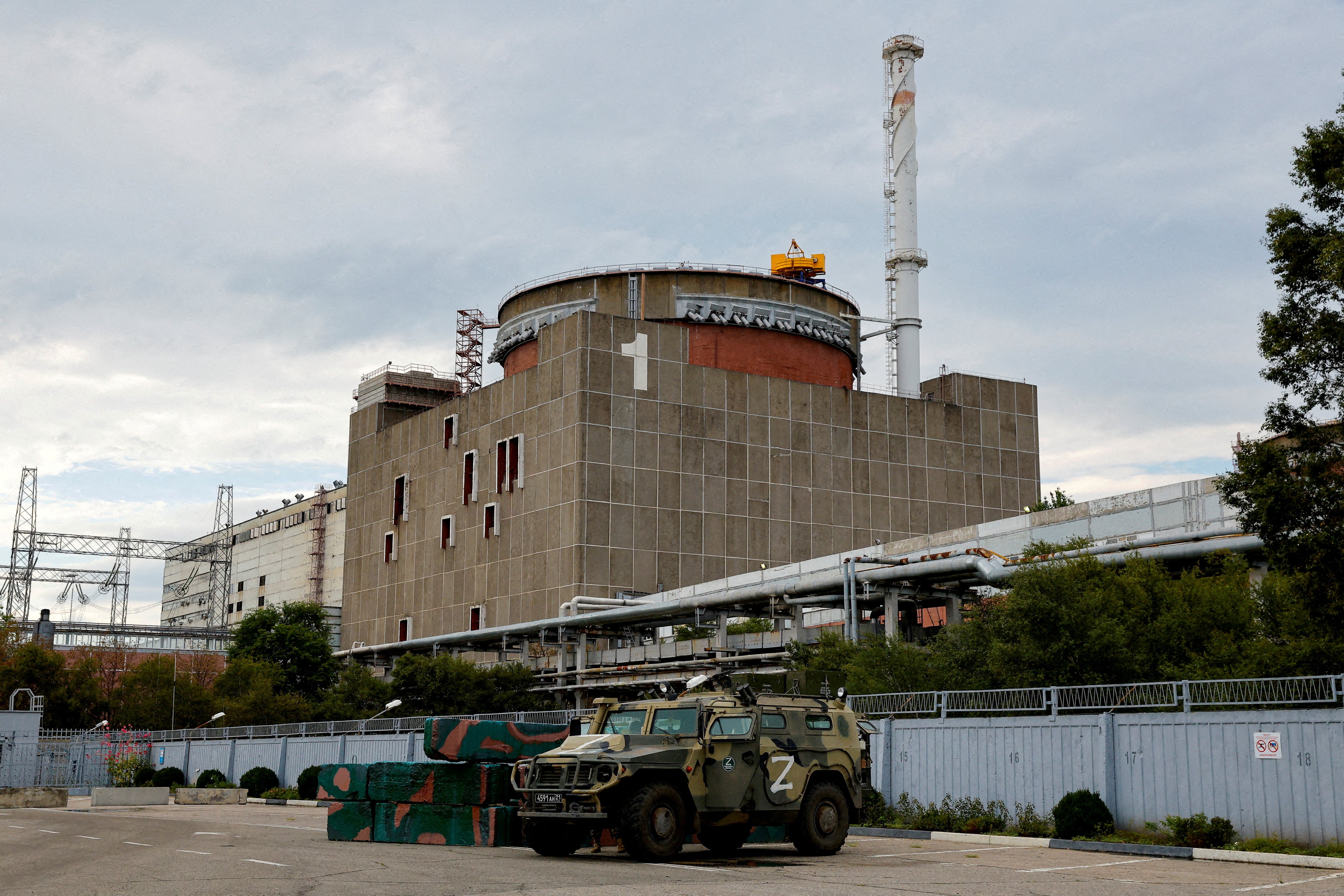 A Russian armoured vehicle parked outside the Zaporizhzia plant in September