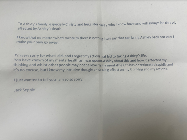 Jack Sepple wrote a letter to Ashley Wadsworth’s family from prison