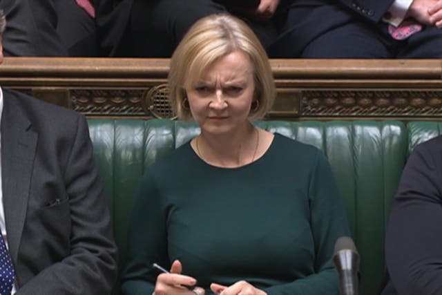 Prime Minister Liz Truss reacts during Prime Minister’s Questions in the House of Commons, London.