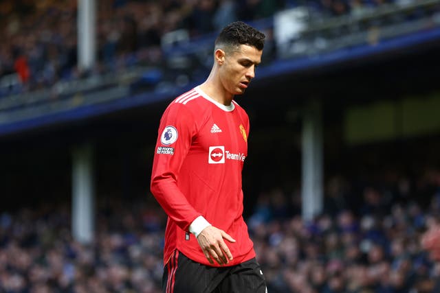 <p>Manchester United forward Cristiano Ronaldo after defeat at Everton in April</p>