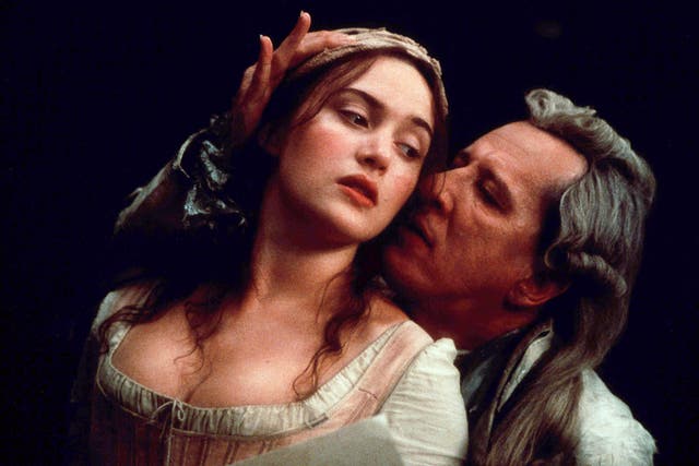 <p>Geoffrey Rush as the Marquis de Sade and Kate Winslet as laundress Madeleine ‘Maddie’ LeClerc in Philip Kaufman’s ‘Quills’ in 2000 </p>