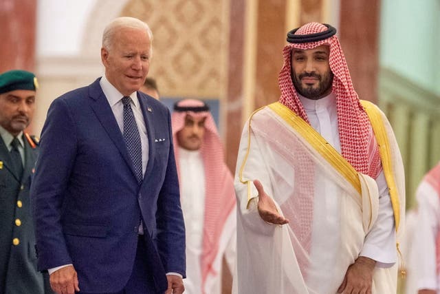 <p>US president Joe Biden meeting Saudi crown prince Mohammed bin Salman in July</p>