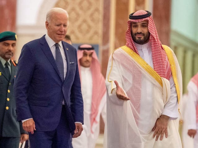 <p>US president Joe Biden meeting Saudi crown prince Mohammed bin Salman in July</p>