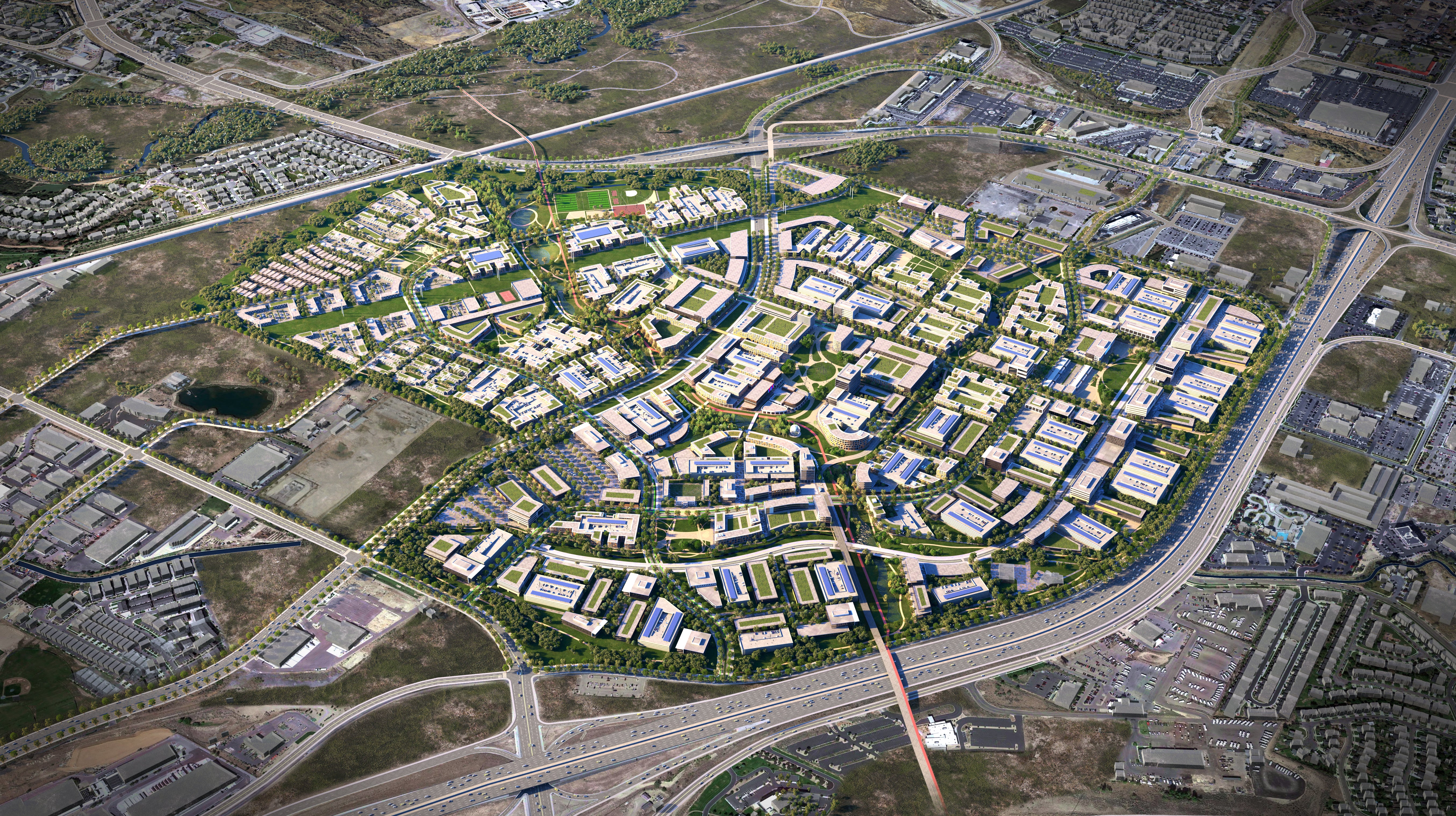 A rendering of the finished neighbourhood at The Point of the Mountain in Utah