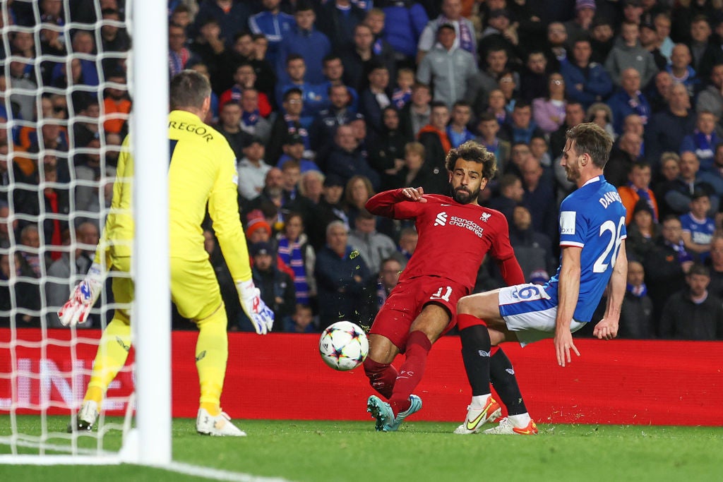 Mohamed Salah scores his first goal against Rangers