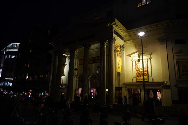 The Lyceum Theatre in London as West End theatres dim their lights in memory of “immensely talented” Dame Angela Lansbury, after her death at the age of 96. (Yui Mok/PA)