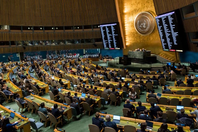 <p> The United Nations General Assembly votes to pass a resolution condemning Russia's annexation of regions of Ukraine </p>