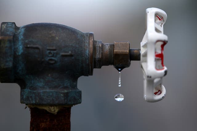 <p>Water drips from a faucet at the Dublin San Ramon Services District (DSRSD) residential recycled water fill station</p>