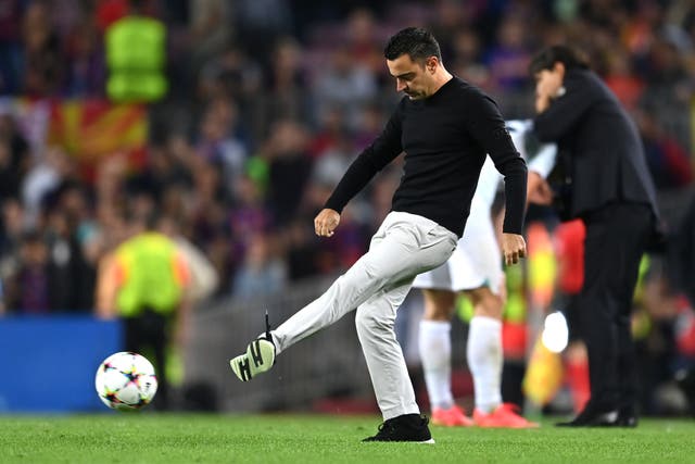 <p>Xavi on the sideline as Barcelona draw with Inter</p>