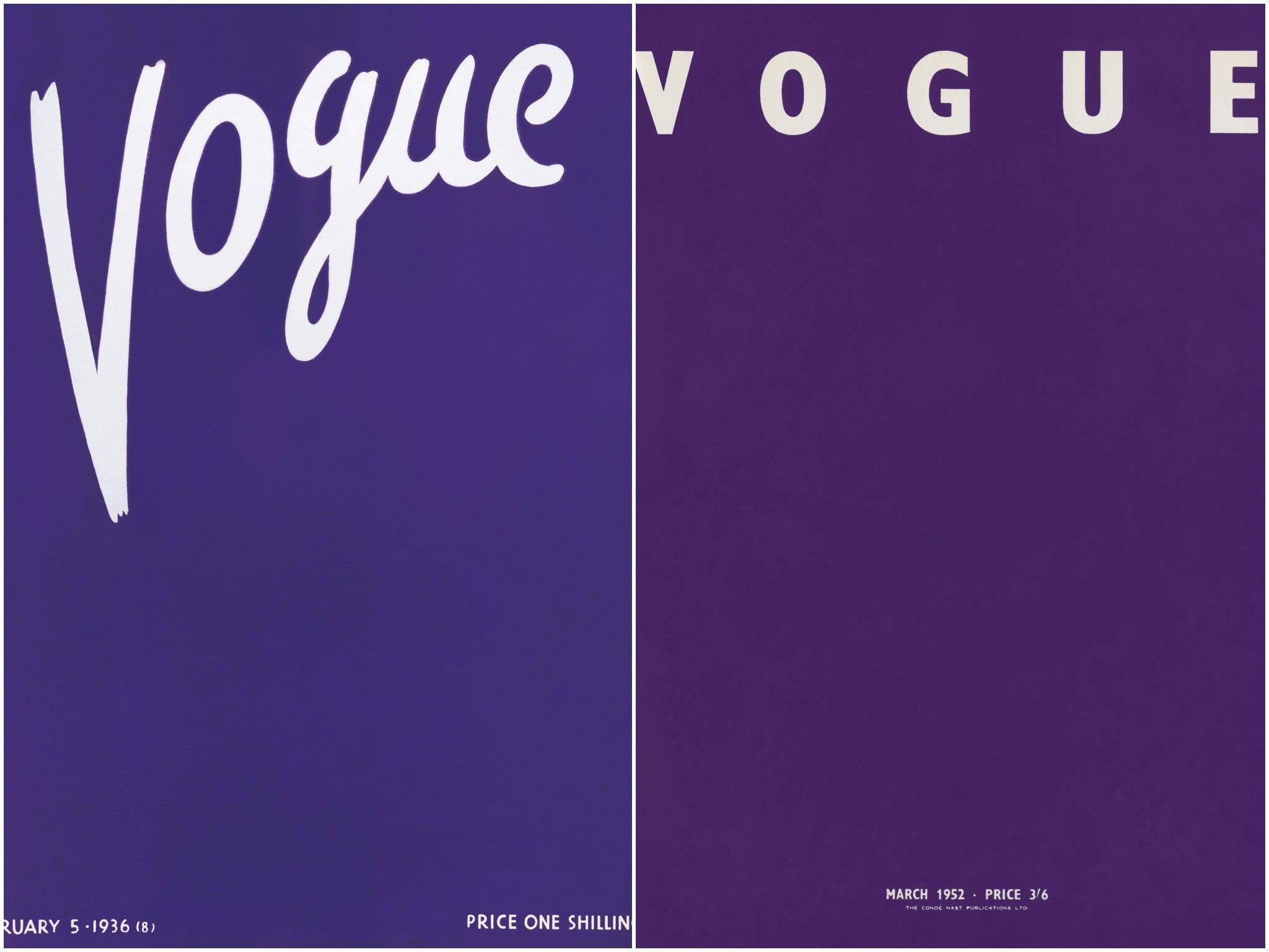 Vogue’s covers from 1936 and 1952 to mark the death of King George V and King George VI respectively
