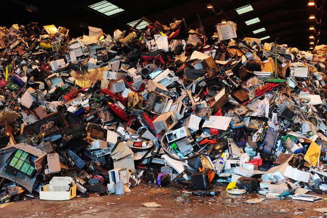 Electrical goods at the Wincanton recycling plant in Billingham, Teesside, waiting to be recycled (PA)