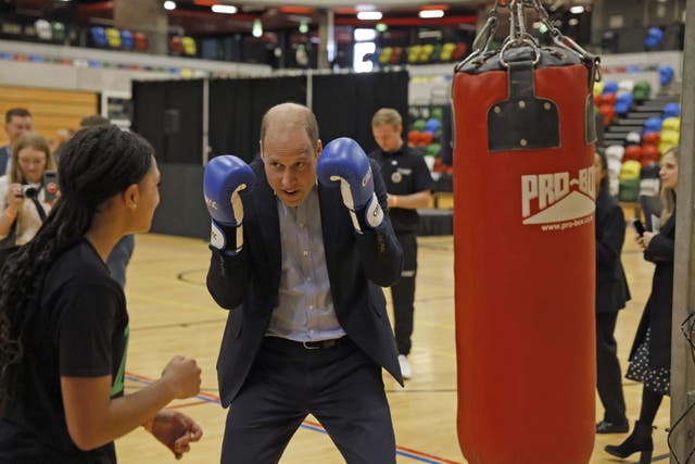 The Prince of Wales boxing during a visit to the Copper Box Arena (Heathcliff O’Malley/Daily Telegraph/PA)