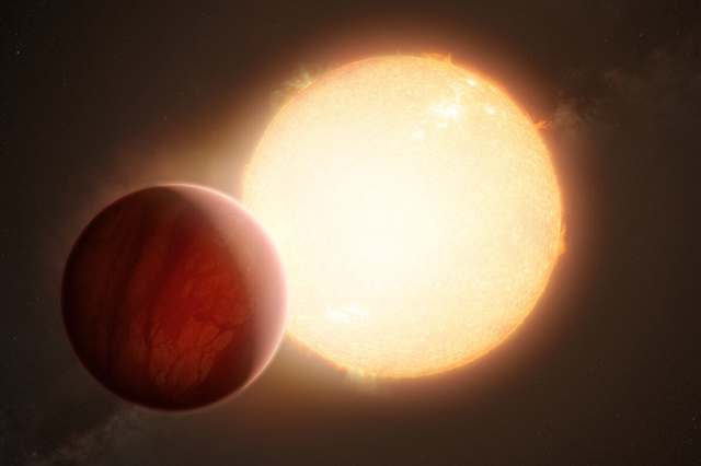 <p>This artist’s impression shows an ultra-hot exoplanet, a planet beyond our Solar System, as it is about to transit in front of its host star</p>