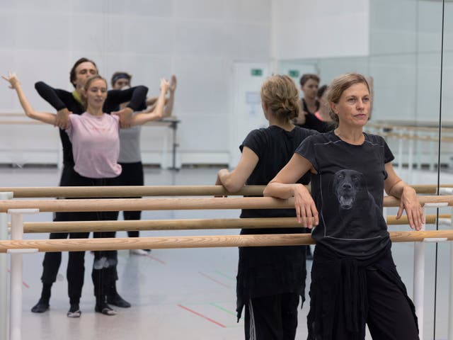 <p>Crystal Pite (right) with dancers Matthew Ball and Isabel Lubach</p>
