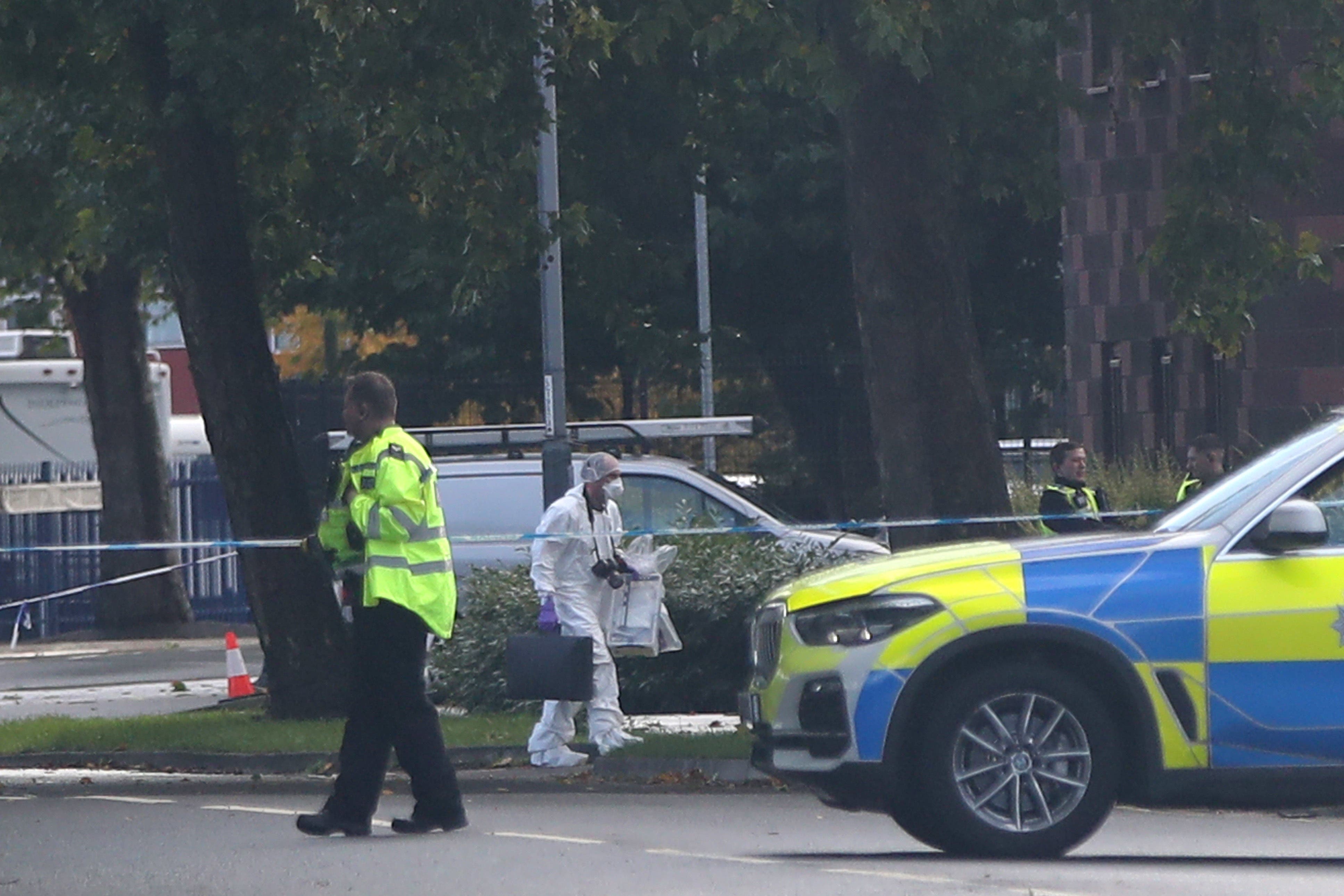 The scene outside Ascot Drive police station in Derby where a man was fatally shot by armed officers on October 7 (Simon Marper/PA)