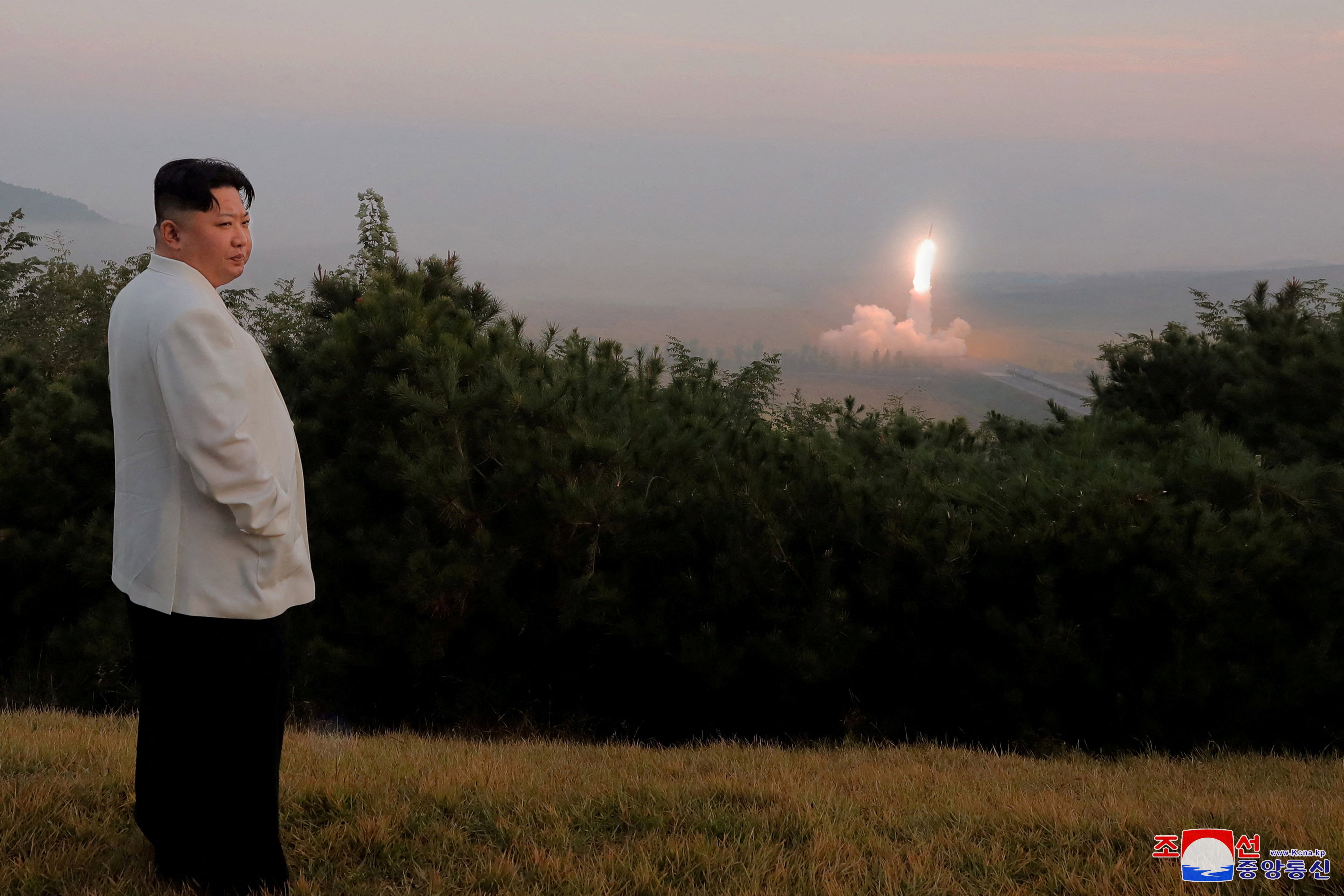 North Korea’s leader Kim Jong-un oversees a missile launch at an undisclosed location in North Korea