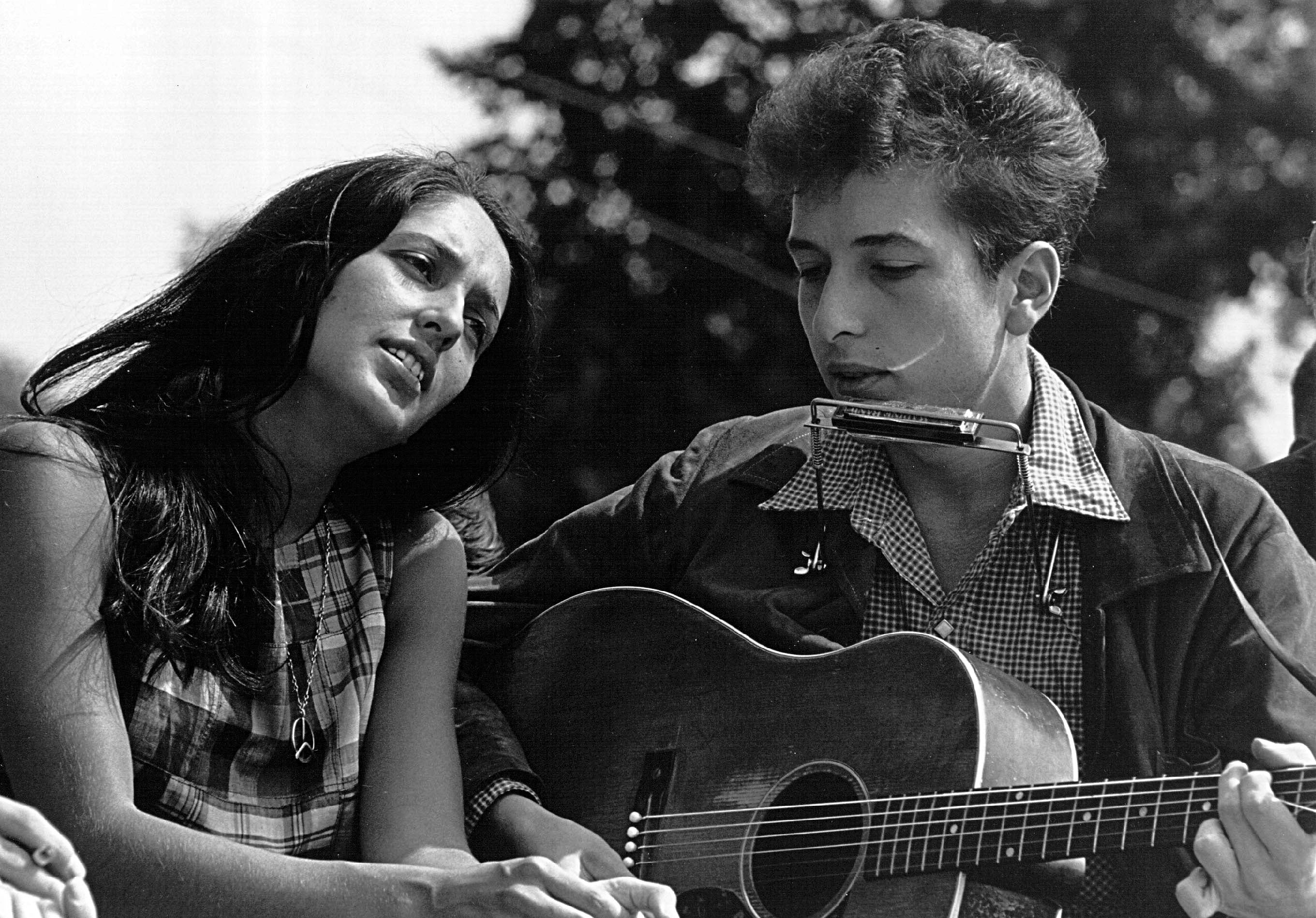 Joan Baez and Bob Dylan performing at the March on Washington for Jobs and Freedom in August 1963
