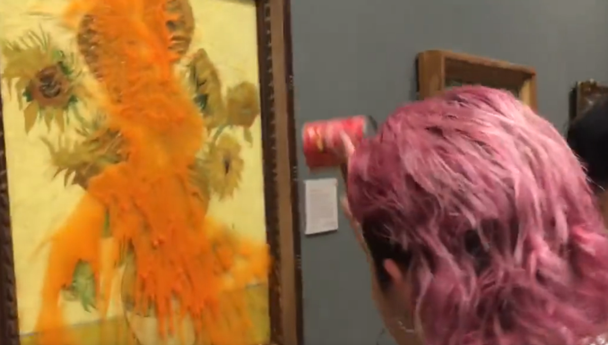 Just Stop Oil protesters throw tomato soup on Van Gogh’s Sunflowers at the National Gallery