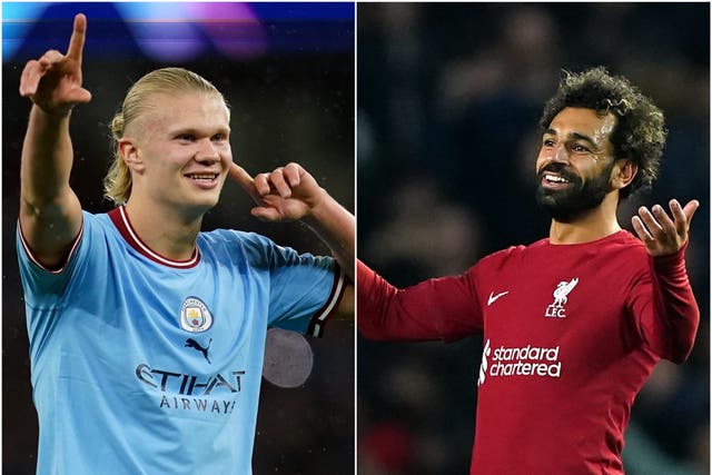 Erling Haaland, left, and Mohamed Salah will face off at Anfield (Nick Potts/Andrew Milligan/PA)