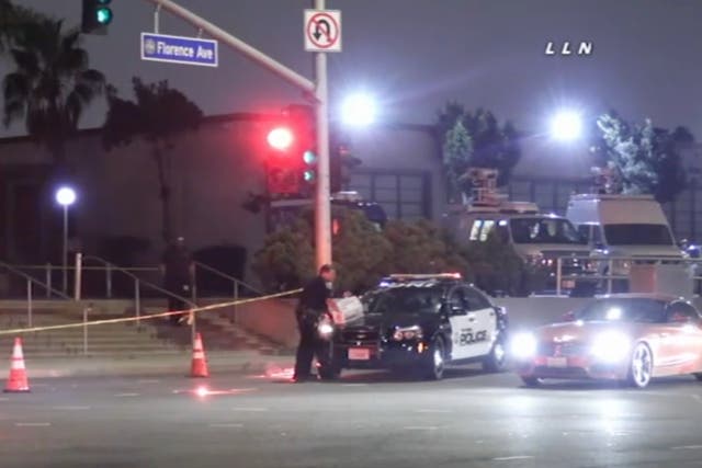 <p>At the scene of one of the carjacking crashes in Los Angeles </p>