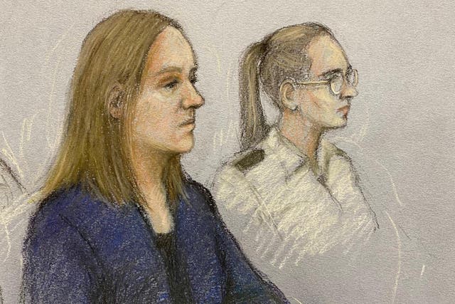 <p>Lucy Letby appearing in the dock at Manchester Crown Court </p>