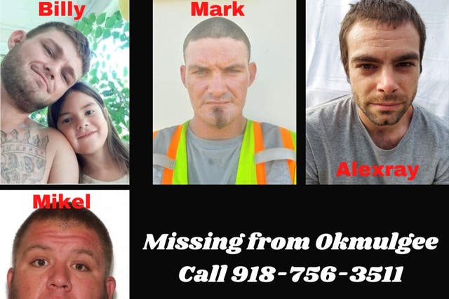 Imágenes de los cuatro hombres desaparecidos de Okmuglee, Oklahoma