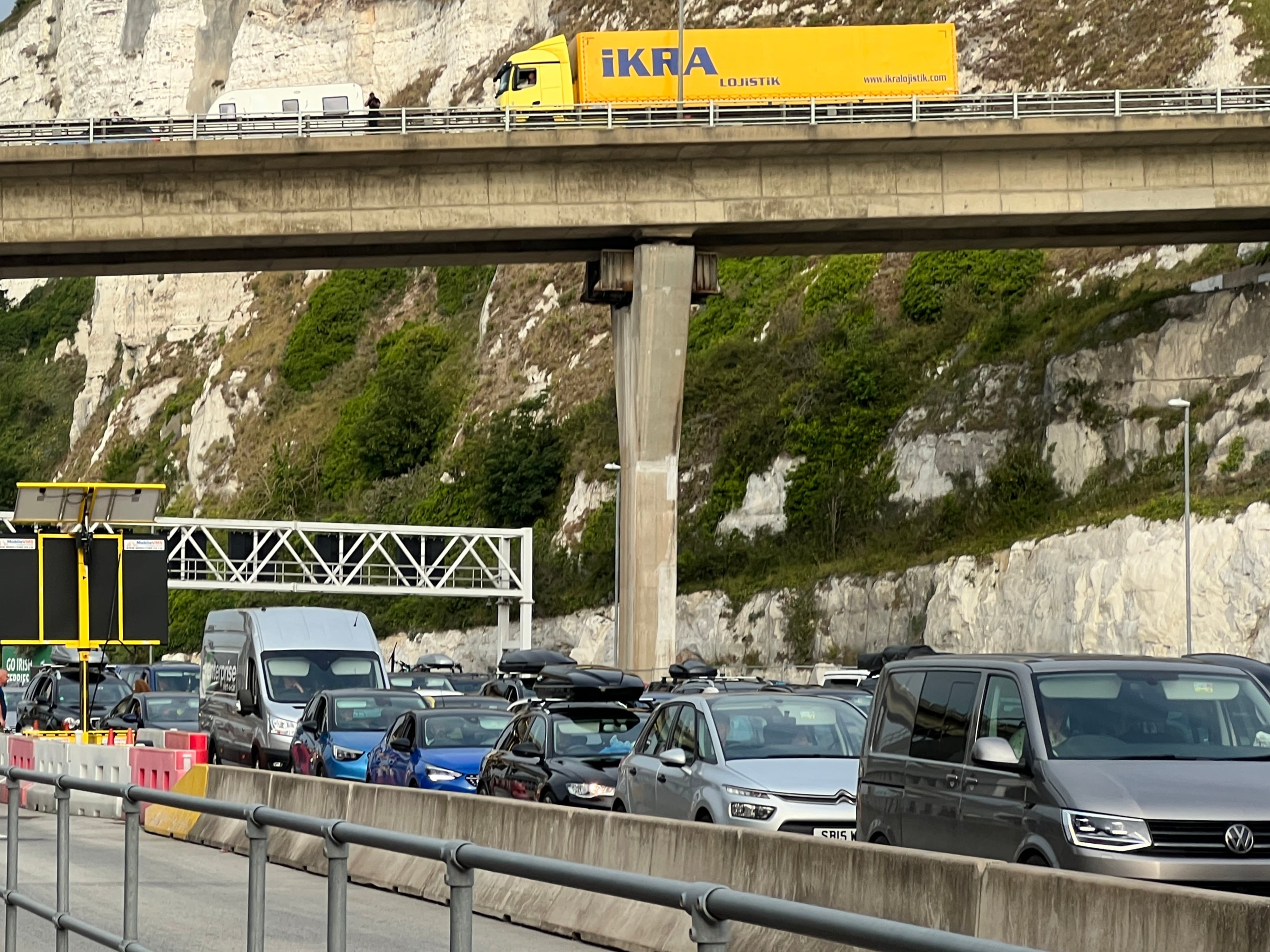 <p>Gridlock: summer queues for EU passport checks at the Port of Dover</p>