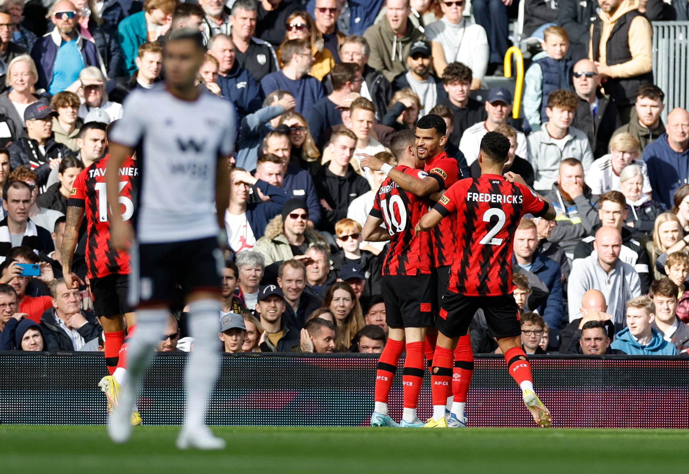 Dominic Solanke celebrates putting Bournemouth in front