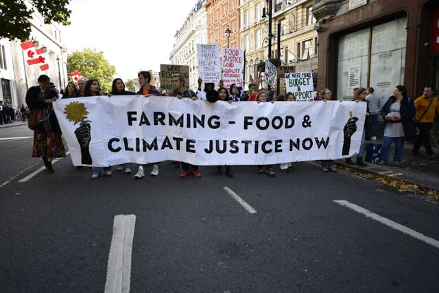 Farm workers and environment activists take part in a demonstration (Beresford Hodge/PA)