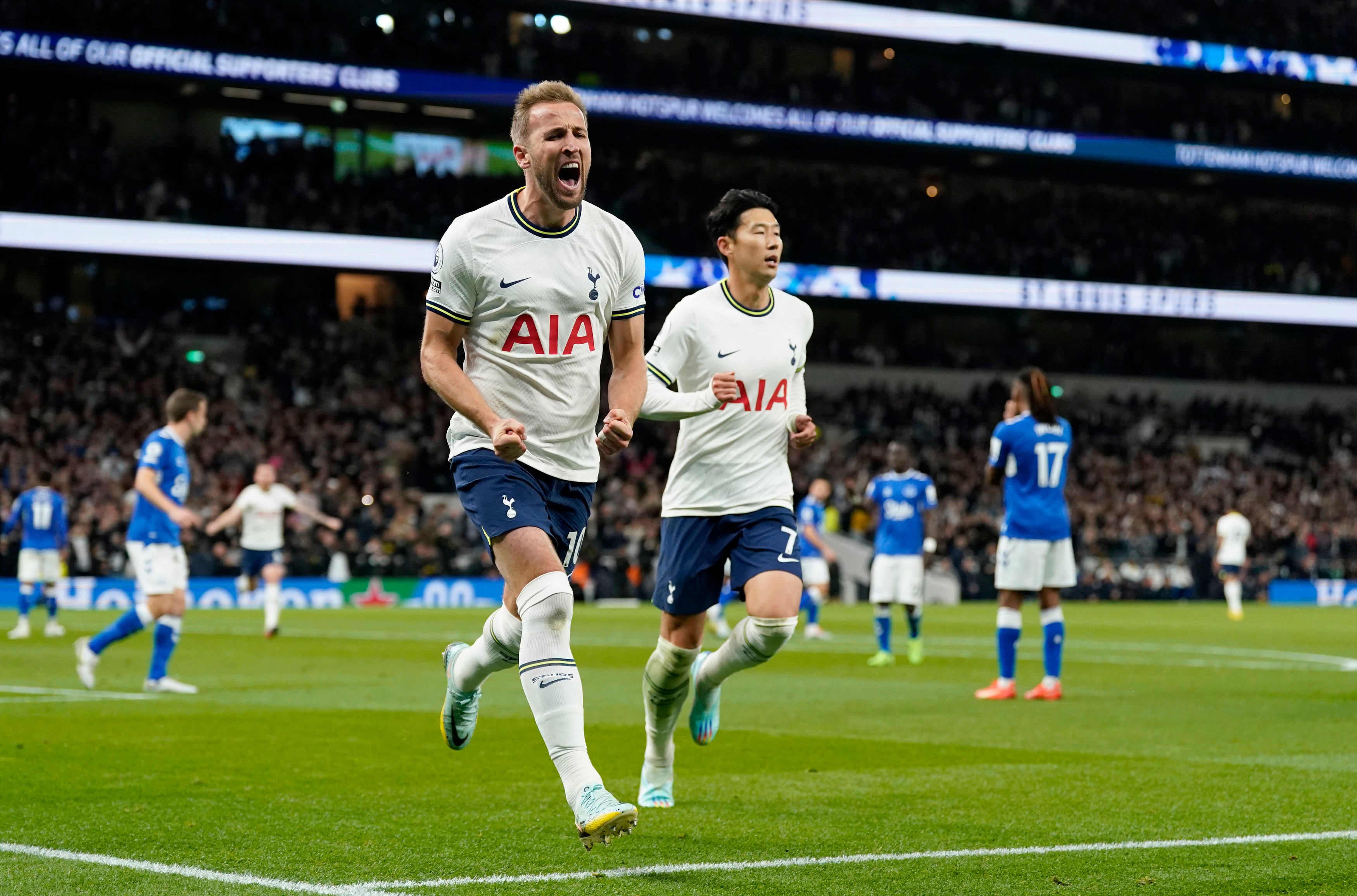 Harry Kane celebrates putting Spurs in front from the spot