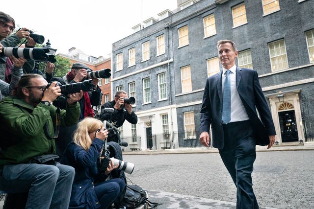 Jeremy Hunt leaves 10 Downing Street in London after he was appointed Chancellor (Stefan Rousseau/PA)
