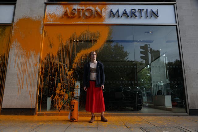<p>Just Stop Oil protesters sprayed paint on the Aston Martin showroom in Park Lane on Sunday </p>